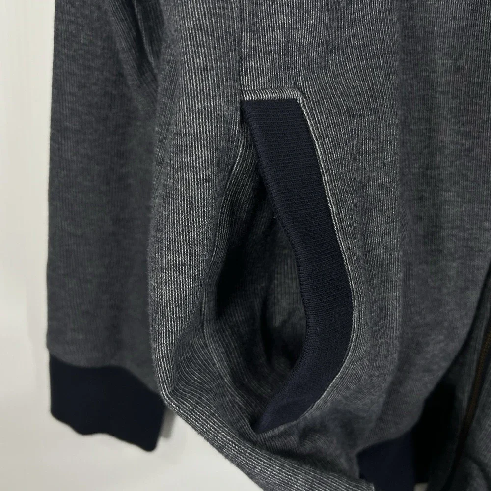 Banana Republic Men's Birdseye Full Zip Sweater‎ Size XL Preppy Gray Navy *READ*